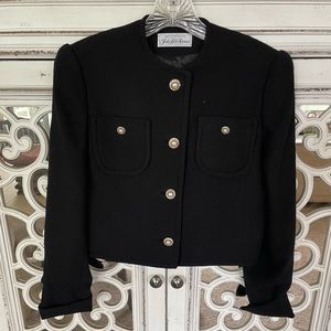 Saks Fifth Avenue Black Cropped Blazer with Pearl/Rhinestone Buttons 1980s..(4)